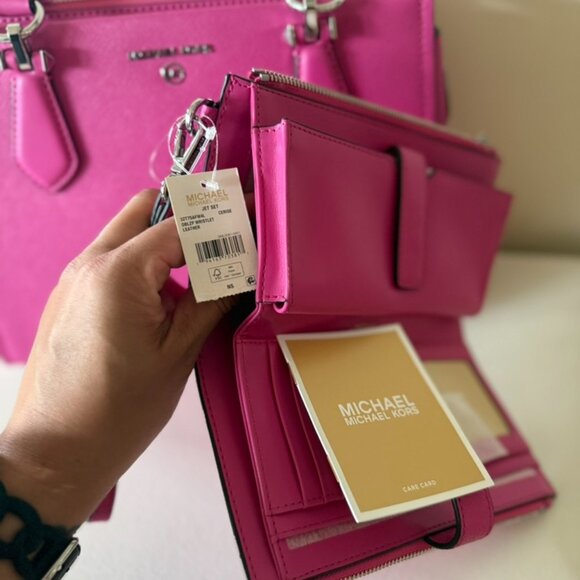 Michael Kors Marilyn Medium Satchel w/Smartphone Wallet BUNDLE Hot Pink Tote - Picture 9 of 16